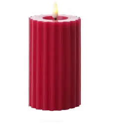 LED Kerze Liv Echtwachs gerillt mit Rillen flackernd H: 14,5cm Timer beerenrot