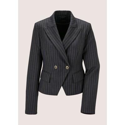 Jackenblazer MADELEINE "Blazer Nadelstreifen-Blazer in Kurzform", Damen, Gr. 44, schwarz (nebelblau, beige), Modern, regular fit, V-Ausschnitt, Blazer