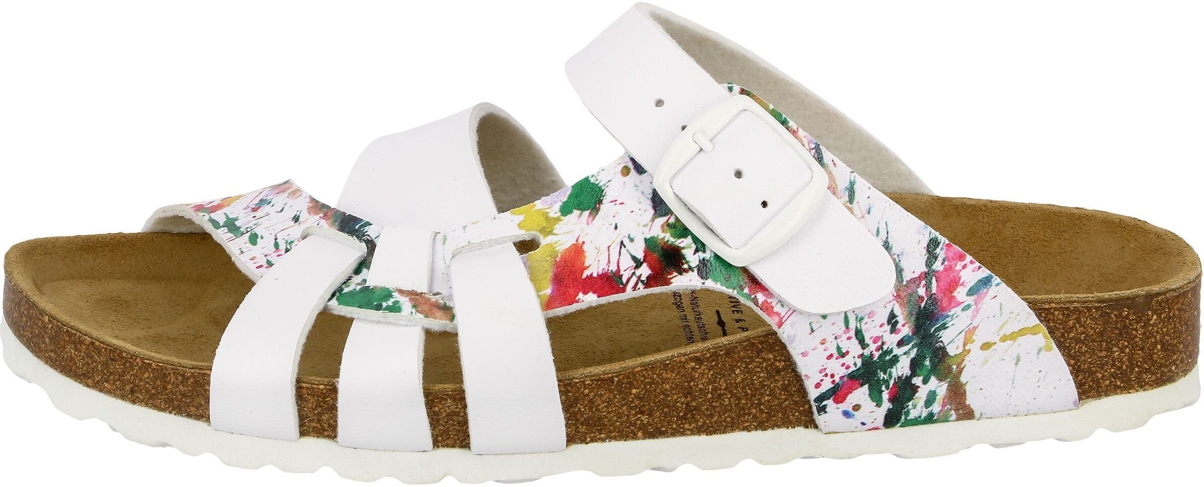 Pantolette LICO "Pantolette Bioline Klecks", Damen, Gr. 38, weiß, Synthetik, Schuhe Pantolette