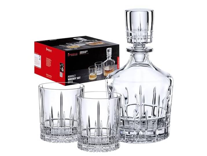 Spiegelau Perfect Serve Whisky-Set, 3-teilig, 750 ml / 368 ml, 4500198 Karaffe mit 2 Whiskygläsern, Kristallglas