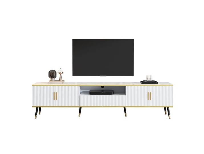 Logidon Meuble TV Moderne Aspect Marbre Blanc 200x40x46 cm