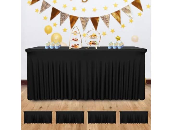 Stretch-Tischrock für rechteckige Tische, 183 x 76 x 76 cm, Schwarz, 4 Stück