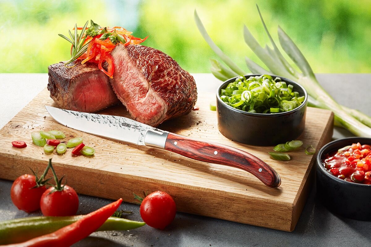 Steakbesteck GEFU "RANCHO", silber, 7 Stk., Klingenstahl, Massivholz, Essbesteck-Sets, Steakbesteck, scharfe Klingen, ergonomisches Design, stilvolles Set