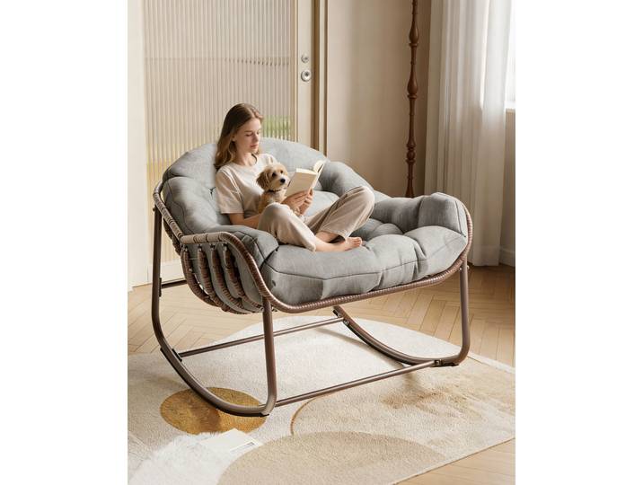 Fauteuil suspendu Egg, fauteuil suspendu Papasan d'extérieur avec coussin, structure en acier thermolaqué, pour patio, jardin, balcon, terrasse