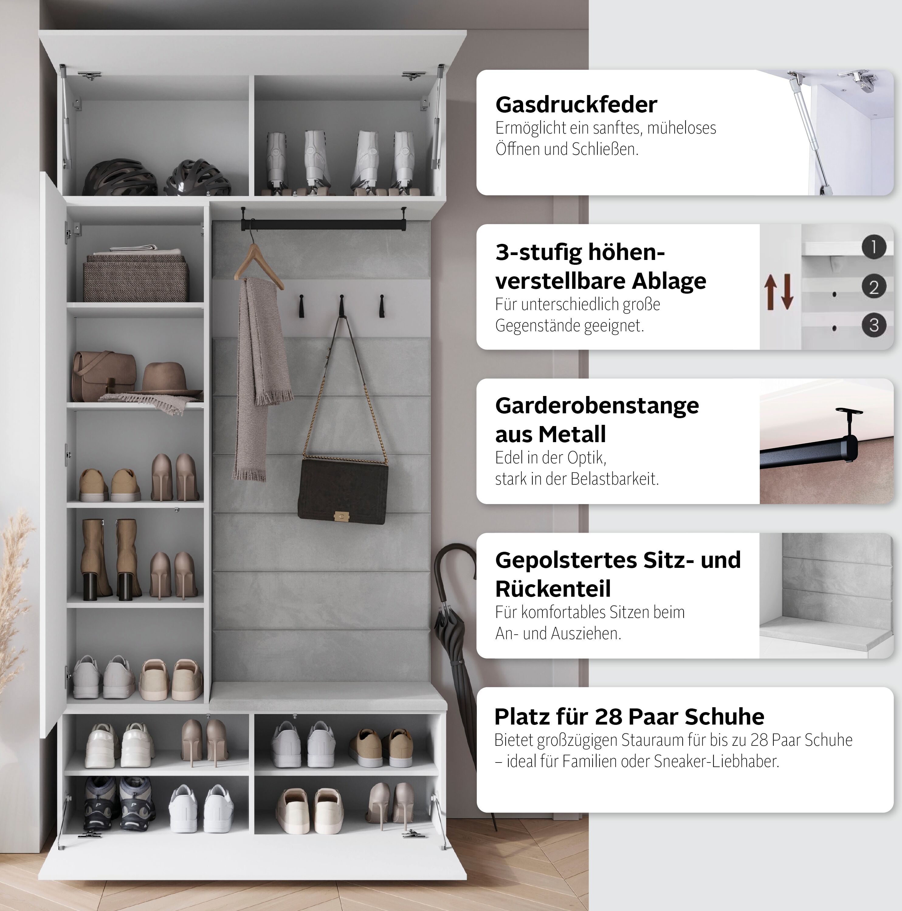 Garderoben-Set HOME AFFAIRE "TEJO", schwarz (schwarz matt, schwarz matt), B:115cm H:231,9cm T:37,5cm, Holzwerkstoff, Kastenmöbel-Sets, Garderoben-Set, Spiegel Schrank Element flexibel links/rechts einsetzbar