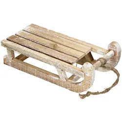 ECD Germany Deko Schlitten aus Holz mit 25 warmweißen LEDs, 31,5x14,5x10,5 cm, Braun-Natur, Batteriebetrieben mit Timer, Weihnachtsdeko Holzschlitten