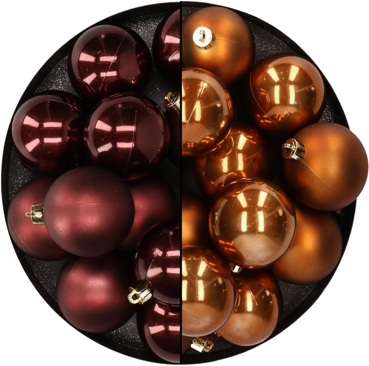 Decoris Kunststof kerstballen in bruine tinten, 24 stuks, 6 cm