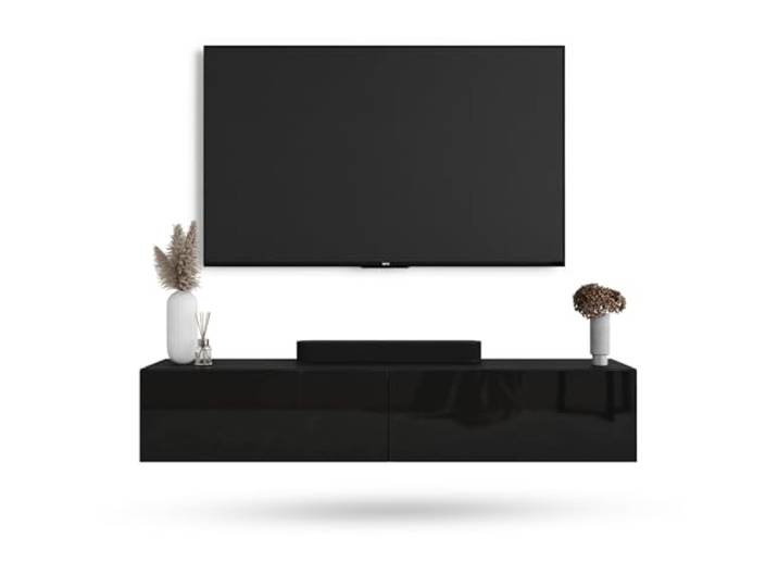 Planetmöbel West TV-Schrank, Fernsehtisch 160 cm lang, TV-Board für Fernseher bis 75 Zoll, TV Board viel Stauraum, lowboard hängend, Fernsehschrank 160 x 30 x 37,5 cm, schwarz