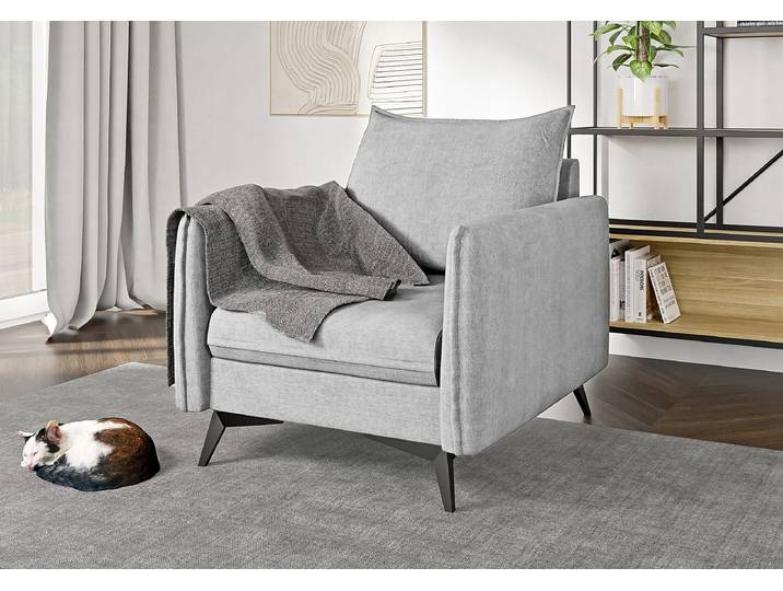 S-Style Möbel Calais - Moderner Sessel mit Schwarz Metall Füßen aus Luxusmikrofaser - Silber