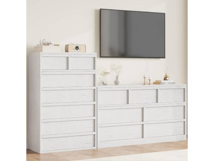 IDEALHOUSE Schmale hohe Kommode fürs Schlafzimmer - viel Stauraum - freistehend - Holz, modern, Anti-Kipp - Farbe: Antikweiß - 7 Schubladen