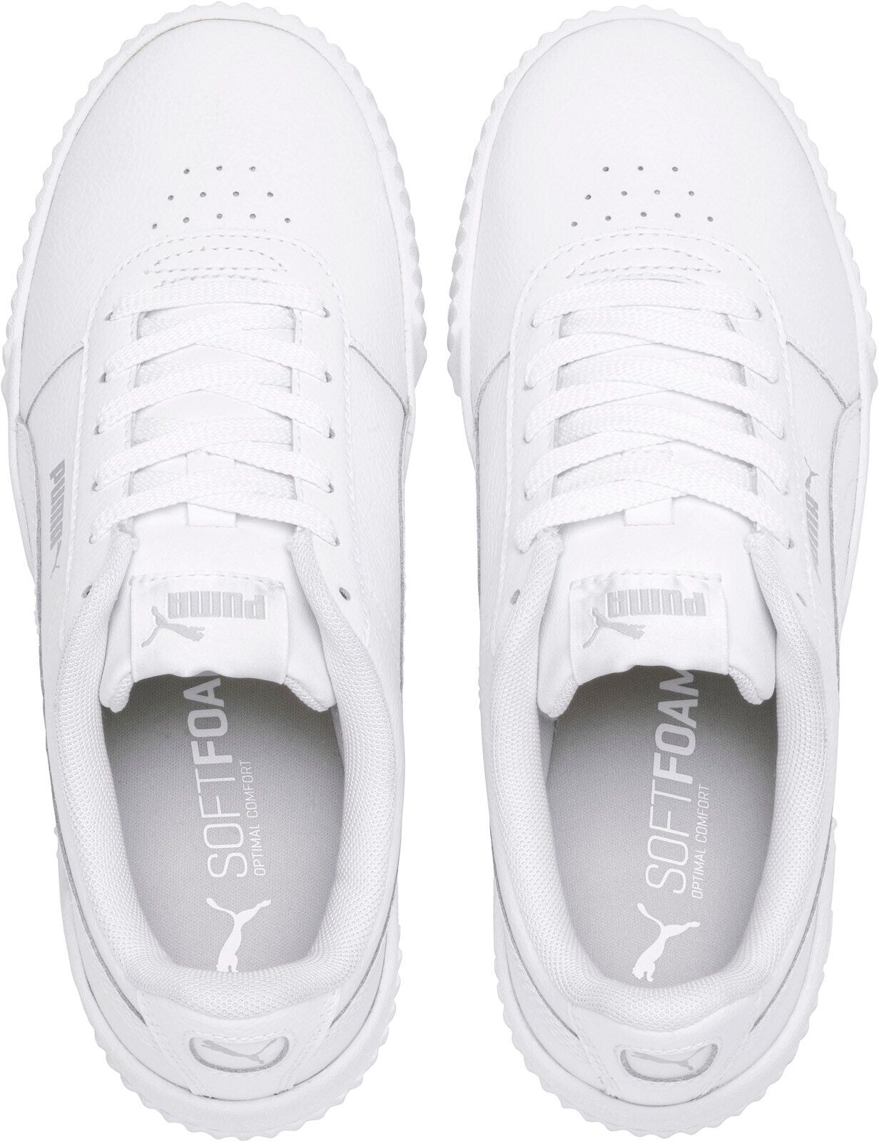 Sneaker PUMA "CARINA L", Damen, Gr. 40, Textil, weiß (puma weiß, puma weiß, puma silber), Leder, unifarben, Schuhe Sneaker, mit perforierten Details, rutschfeste Gummilaufsohle, Topseller