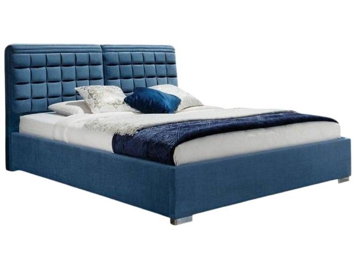 JVmoebel Boxspringbett Blaues Stoffbett mit Bettkasten und Edelstahlfüßen (1-St)