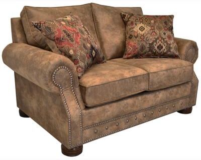 "Rancho Rustic Brown Buckskin Fabric Loveseat - 40""H x 63""W x 37""D - 40""H x 63""W x 37""D"