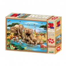 Philos 3D Puzzle Kids - 100 Teile - Elefanten nehmen ein Bad - Afrika - Making a Splash 269429