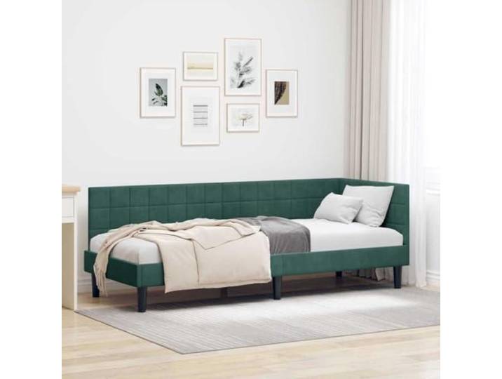 WDGJJFECNMUEHI Samtbezogen multifunktional Eckbett Dunkelgrün 80x200 cm Eckbettgestell mit Kopfteil Dunkelgrün 80x200 cm Samt Sofa Bett L-Form Schlafsofa Lattenrost klappbar