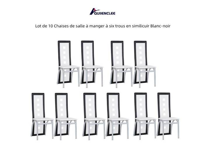 QUIIENCLEE Lot de 10 Chaises de salle à manger à six trous en similicuir Blanc-noir 42 5 x 42 x 101 5 cm