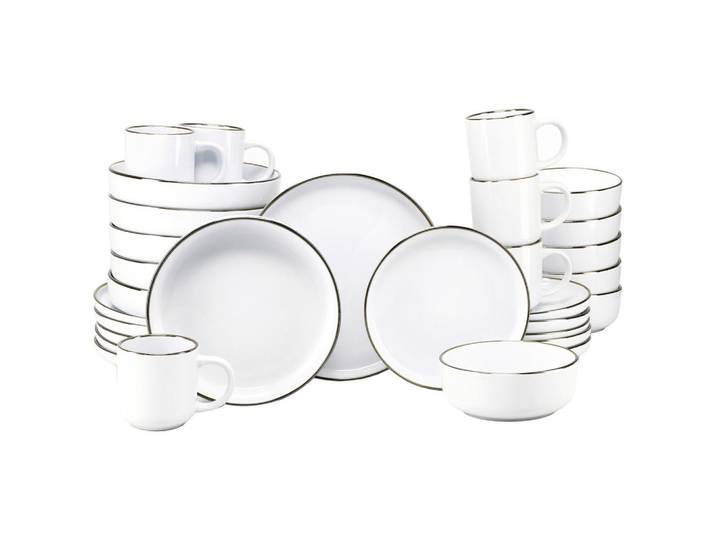 Creatable Kombiservice Nordic Festive Weiss, Weiß, Gold, Keramik, 30-teilig, 300 ml,450 ml, stapelbar, Essen & Trinken, Geschirr, Geschirr-Sets, Kombiservice