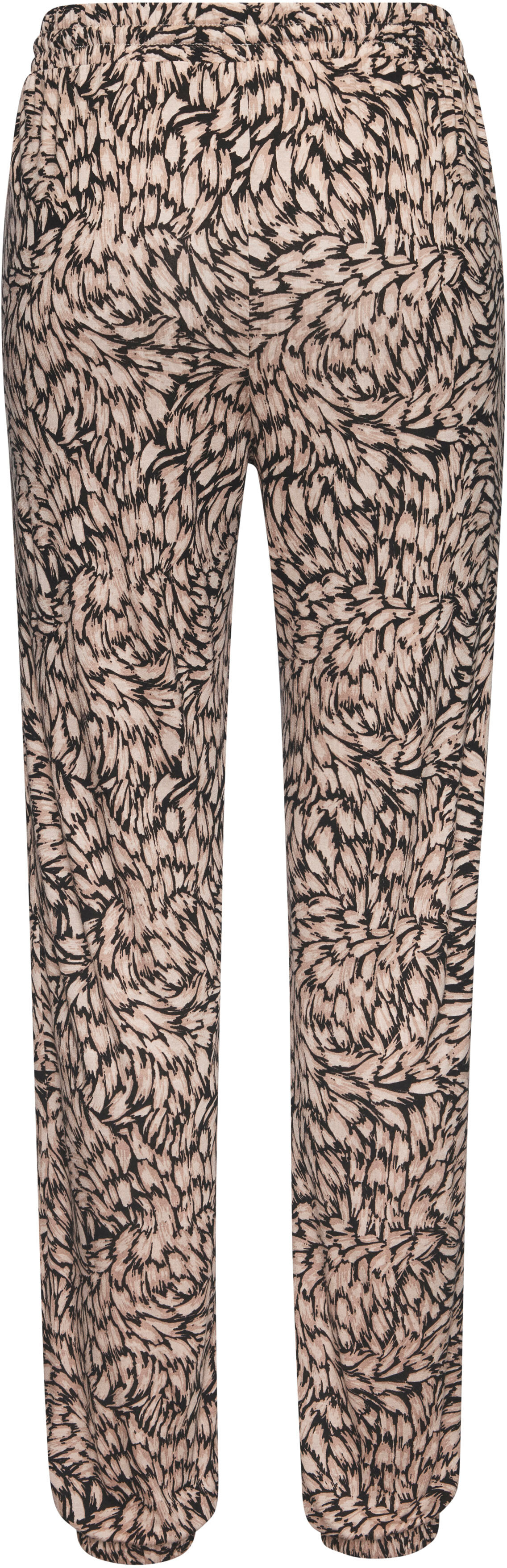 Jerseyhose BUFFALO "aus leichter Viskose", Damen, Gr. 44, N-Gr, schwarz (schwarz, taupe bedruckt), Jersey, Obermaterial: 100% Viskose, bedruckt, figurumspielend lang, Hosen Jerseyhose, mit Alloverprint, sommerliche Schlupfhose mit Taschen, Strandhose schw