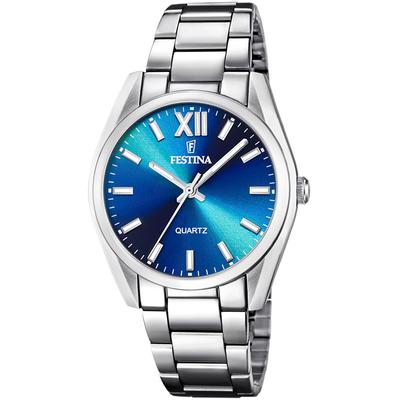 Quarzuhr FESTINA "Boyfriend Collection", silber (silberfarben, blau, blau), Armbanduhren, Damen, silberfarben, Quarzuhr, Armbanduhr, Damenuhr, Edelstahlarmband