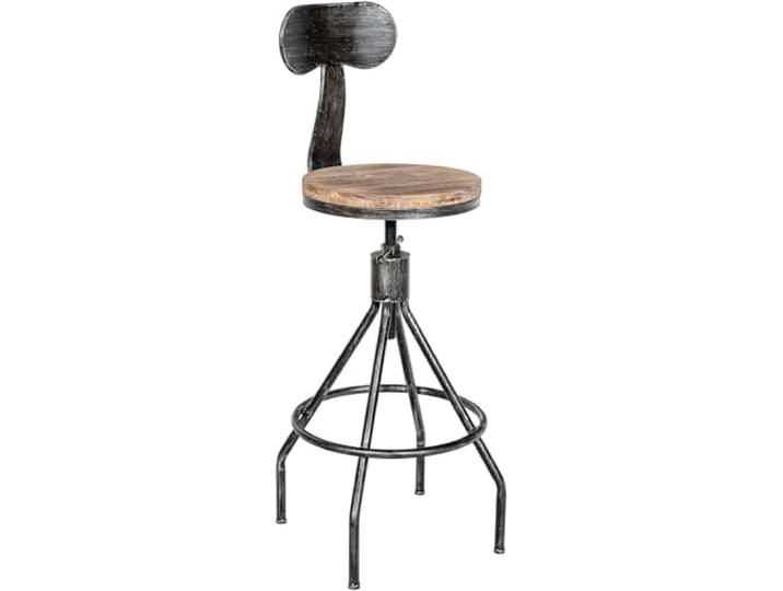 CLP Barhocker Hanam im Industrial-Look I Höhenverstellbarer Barhocker mit Holzsitz und Rückenlehne I Metallhocker mit Fußablage Farbe antik Silber