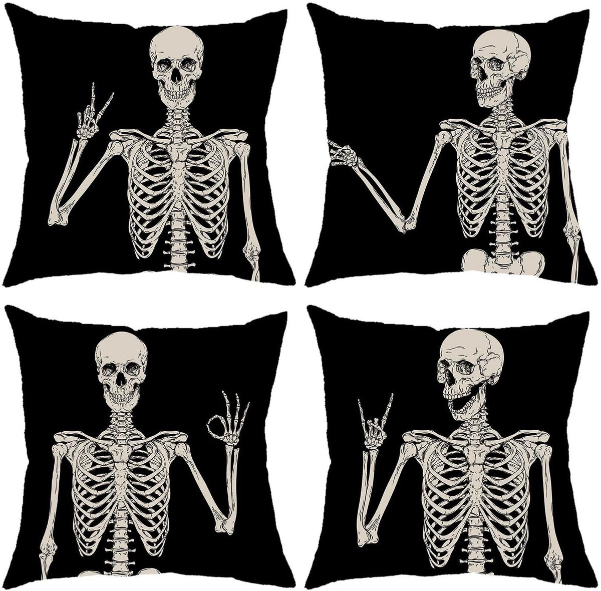 Set van 4 Halloween kussenslopen met skelet ontwerp voor volwassenen