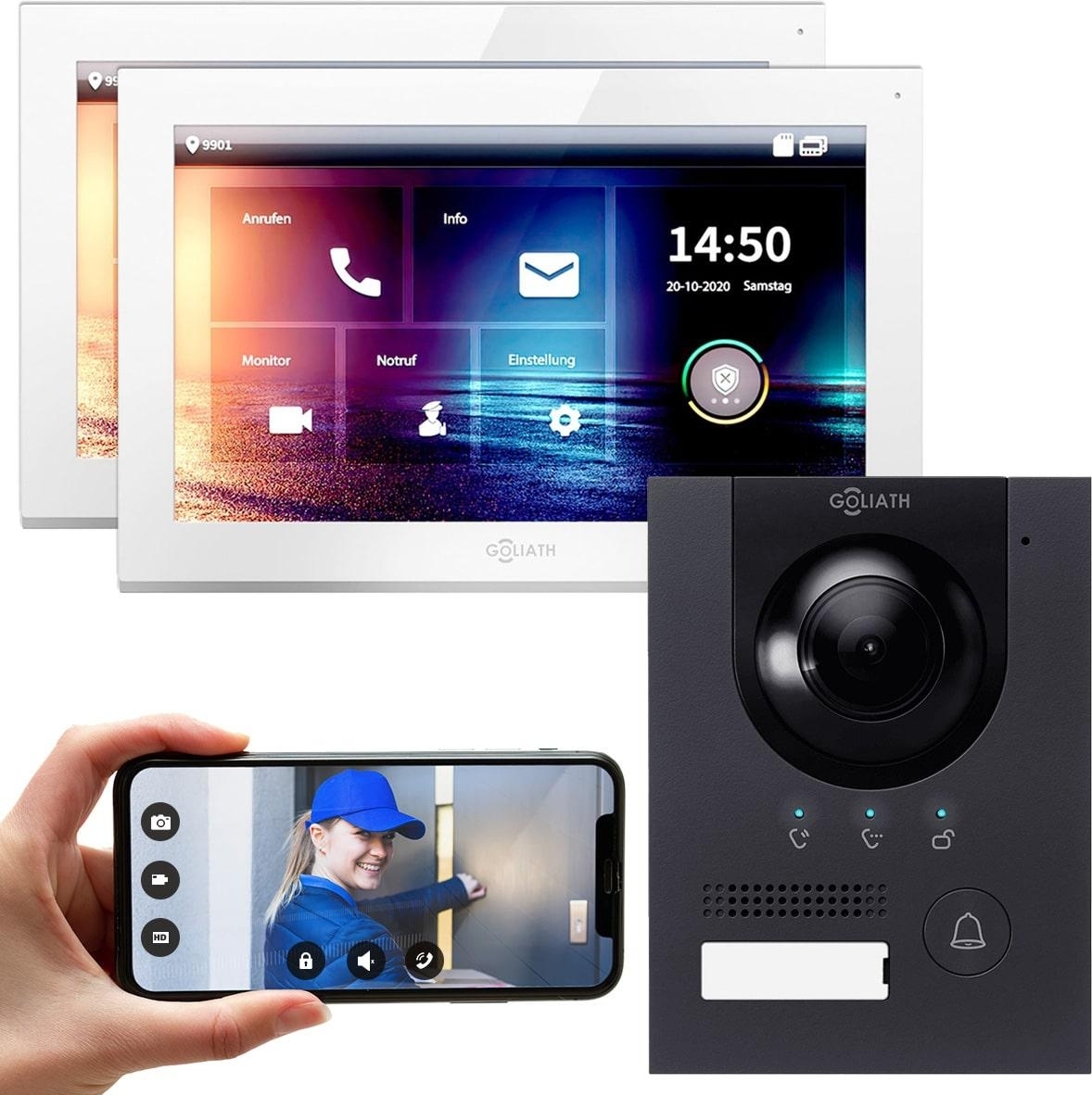 GOLIATH PRO IP Türsprechanlage | App | Anthrazit | 1-Familie | 2x 10 Zoll | Unterputz | 180 Grad