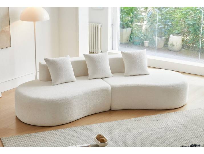 LVHOM Loungesofa Dreisitzer-Sofa, geschwungenes Design, reich gepolstert, Inklusive drei Zierkissen, die abgerundete Form verhindert Stöße und Anstoßen, belastbar bis ca. 450 kg, komprimiertes Sofa, ideal für Wohnzimmer, Apartment und Homeoffices