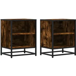 vidaXL Nachttische 2 Stk. Räuchereiche 40x31x50cm Holzwerkstoff Metall