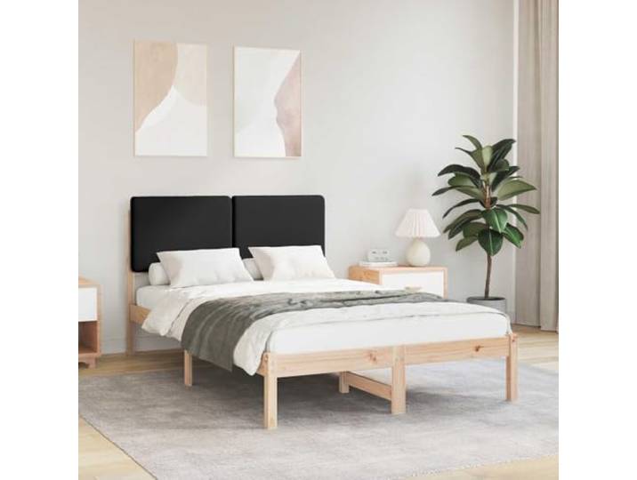 Kiefernholz gepolstertes Kopfteil modernes Design 120 x 200 cm Schwarz Bettgestell mit gepolstertem Kopfteil Kiefernholz Schwarz 120x200 cm Stabil Polsterbett Sonnenschutz