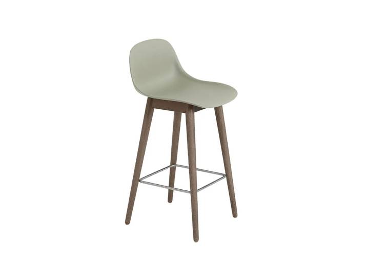 Muuto Fiber Barstuhl mit Rückenlehne 65 cm Dusty green-dunklebraun gebeizte Beine