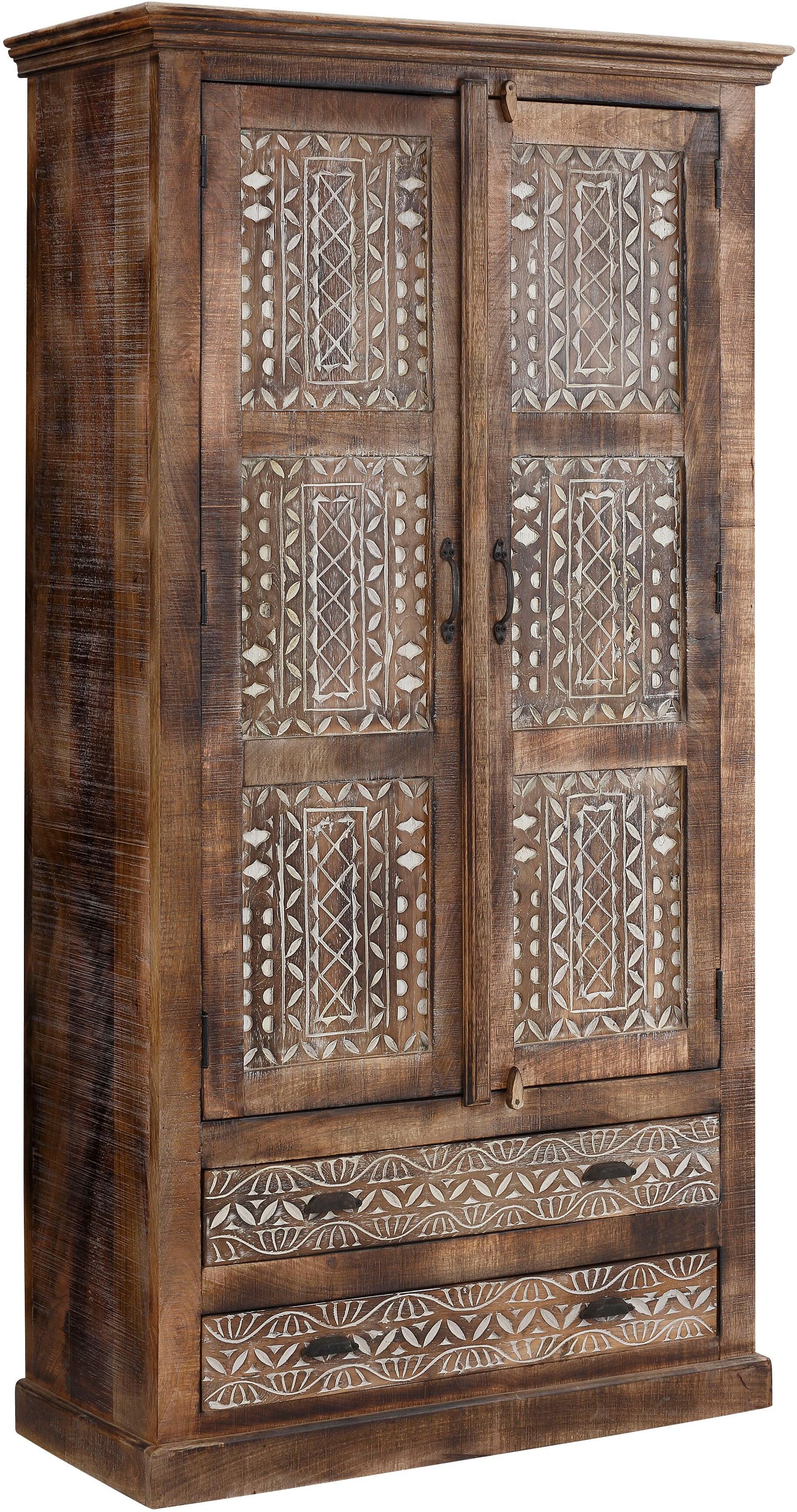 Kleiderschrank OTTO HOME "Maneesh", beige (naturfarben), B:100cm, Schränke, Kleiderschrank, aus massivem Mangoholz und vielen Stauraummöglichkeiten, Höhe 190 cm