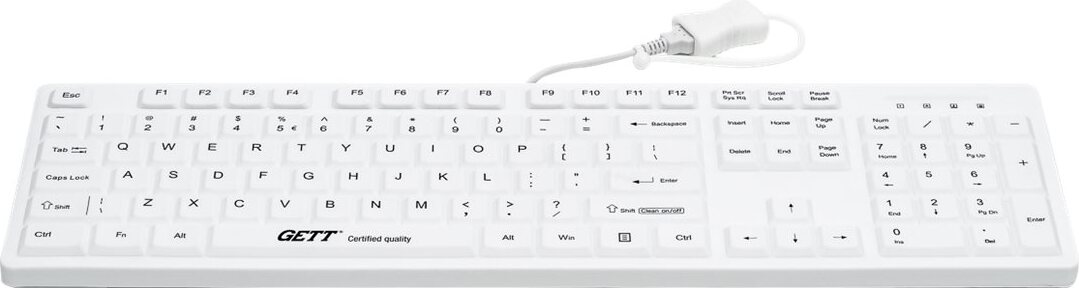 GETT CleanType Easy Protect USB Silikon Tastatur mit Kunststoffgehaeuse desinfizierbar wasserdicht I
