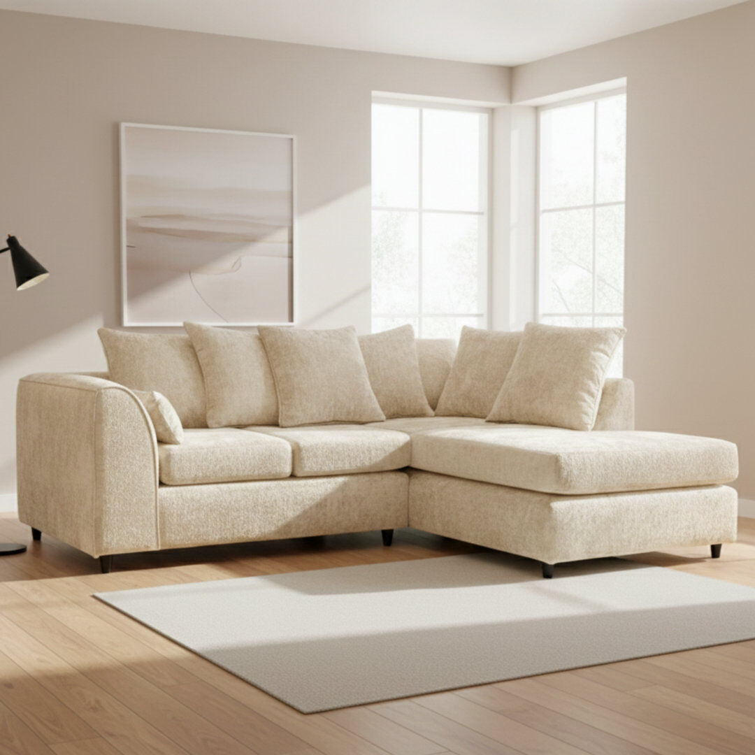 Latitude Run 4 Seater Sofa & Chaise Cream 90cm H X 212cm W X 165cm D