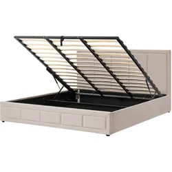 BETT mit Stauraum 180/200 cm Stoff Beige Quiberon