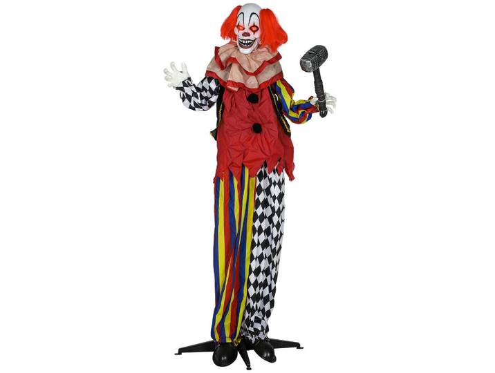 ComfortXL Halloween-Clown De-42114 173 cm animiert mit LED und Sound Rot, Mehrfarbig, Metall, 90x173x18 cm, Dekoration