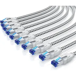 Primewire 10x CAT 8 Netzwerkkabel 40 Gbits - Baumwollmantel - LAN Kabel Patchkabel RJ45 - S/FTP PIMF Schirmung (S/FTP, PiMF, CAT8.1, 1 m), Netzwerkkabel