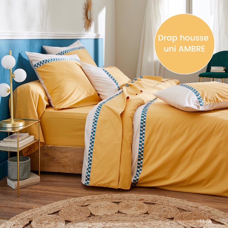 Drap housse percale Tradilinge ROMY AMBRE - Coloris AMBRE (Couleur : Ambre)