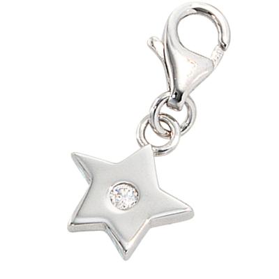 Charm-Einhänger JOBO "Charm Stern", silber (silber 925), Charms, Damen, Silber 925 (Sterlingsilber), 925 Silber rhodiniert mit Zirkonia