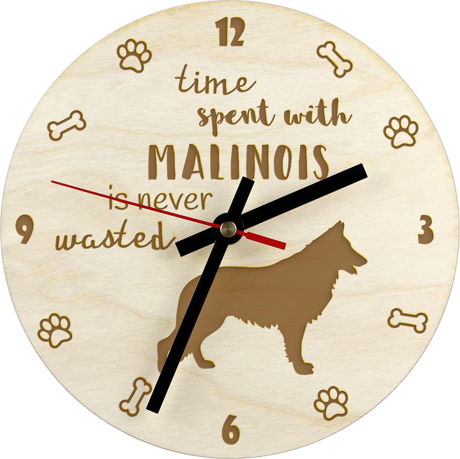 Art-Dog Gepersonaliseerde Houten Wandklok met Gravure Malinois Belgische Herdershond Analoog