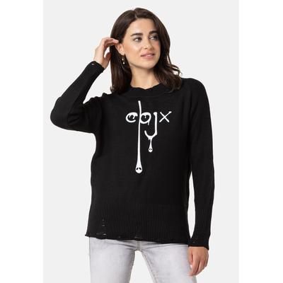 Strickpullover CIPO & BAXX "WP255", Damen, Gr. M, schwarz, Casual, regular fit, Rundhals, Pullover Strickpullover, mit Frontprint