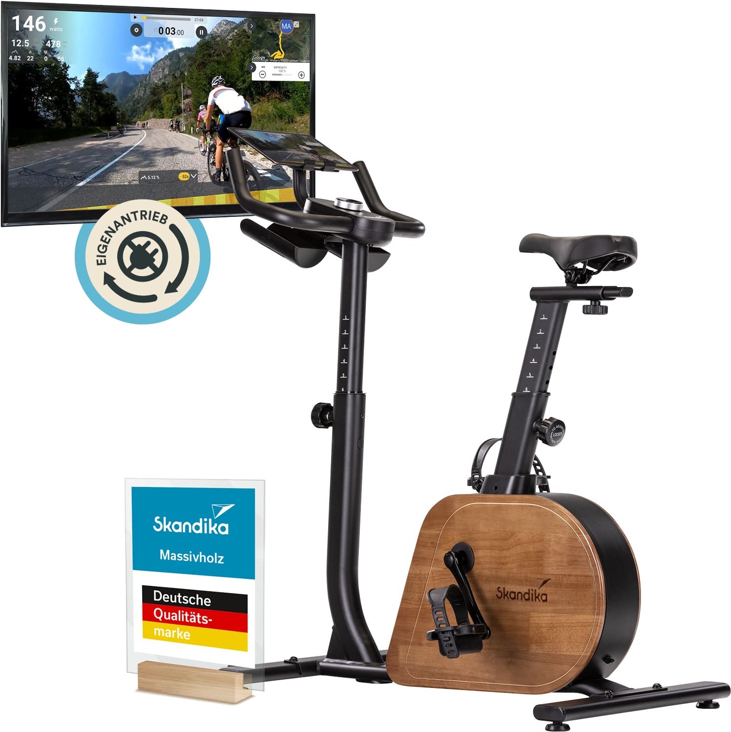 Skandika Heimtrainer Fahrrad Trevek P12-G | Fahrradergometer mit Stromgenerator, Magnetbremse, 16 Widerstandsstufen, verstellbare Pedale