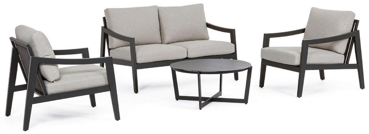 Casa Padrino Luxus Gartenmöbel Set Grau / Anthrazit - 1 Luxus Gartensofa & 2 Luxus Gartensessel & 1 Luxus Gartentisch - Garten Möbel - Hotel Möbel - Pool Möbel - Outdoor Möbel - Luxus Möbel