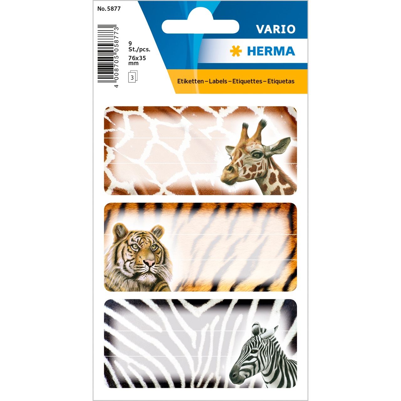HERMA 9 Schuletiketten 5877 Afrikanische Tiere