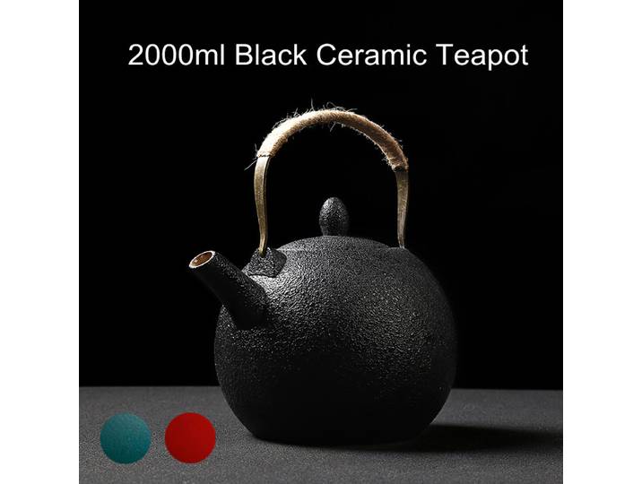 Théière en céramique vintage de style japonais avec filtre, théière noire, service à thé chinois, grande capacité, maison, hôtel, restaurant, faveur, 2000ml