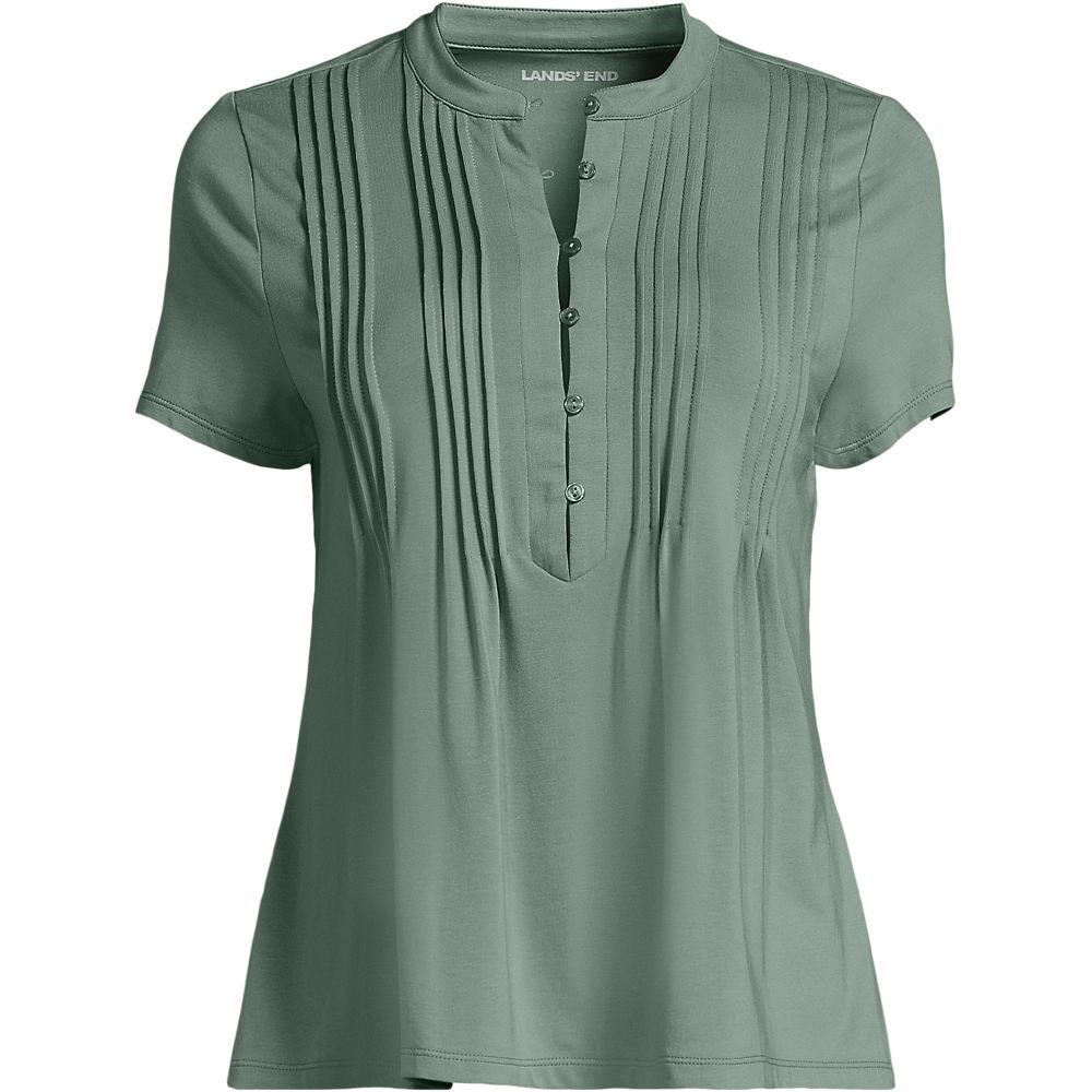 Kurzärmeliges Biesenshirt aus Baumwolle/Modal-Mix für Damen, Damen, size: regular, Grün, Baumwoll-Mischung/Baumwolle Modal, by Lands' End
