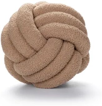 Lush Living Finds Knotted Ball Decorative Cushion, High End Throw Pillow For Living Room, Lamb Fleece Sofa Bed Decor khaki