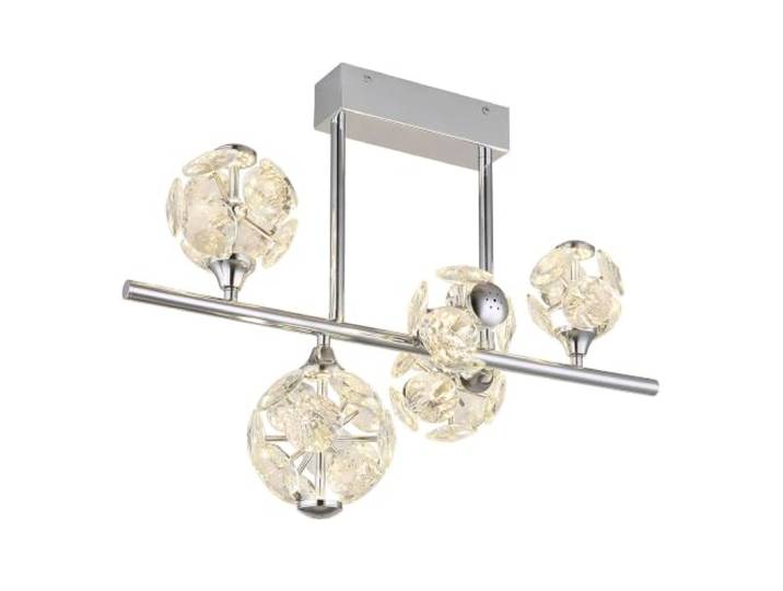 Plafonnier LED pour salon - Cristal - Métal argenté - Hauteur 46 cm
