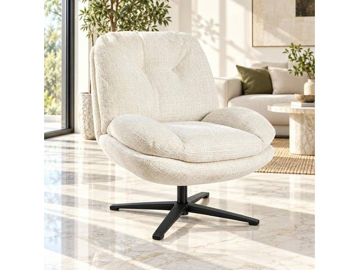 Fauteuil Confort Pivotant Tissu Doux Écru Iena