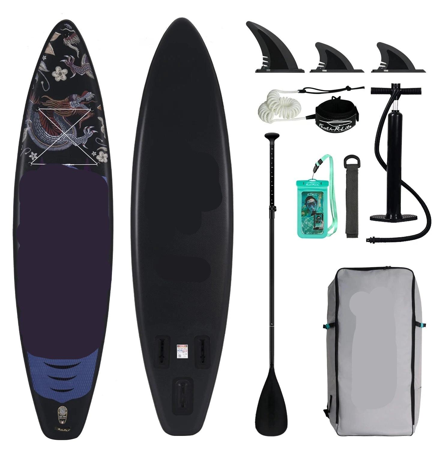 SUP-Board - Aufblasbares Stand-Up-Paddle-Board - 350x84x15 cm - Max. 165 kg - Inklusive Sattel und Zubehör - Schwarz