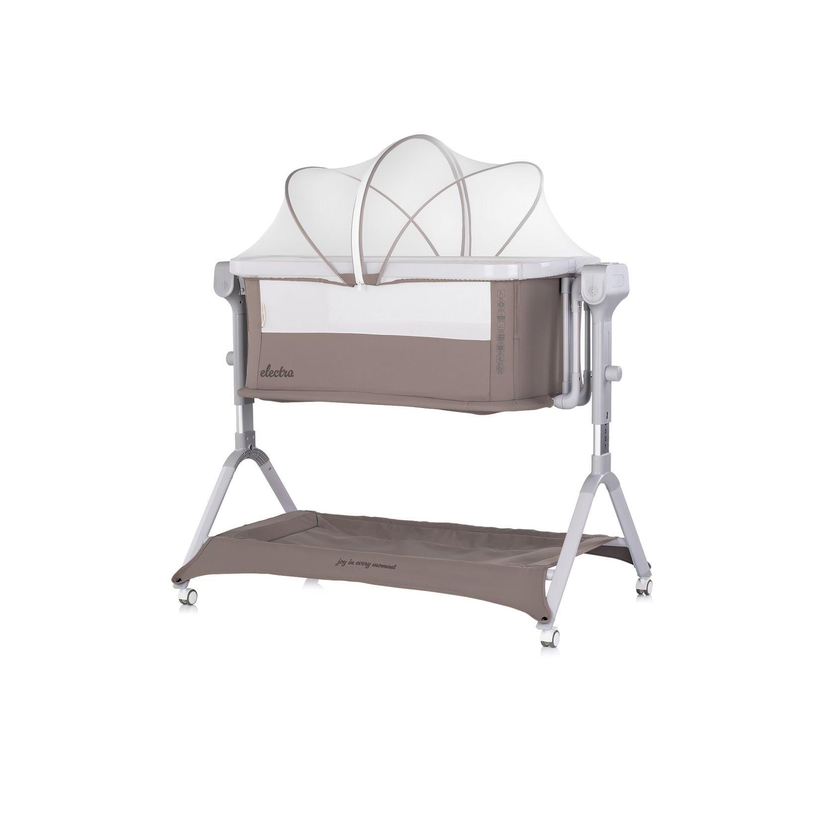 Chipolino Beistellbett Electra Schaukelfunktion Musik Korb Moskitonetz Matratze hellbraun